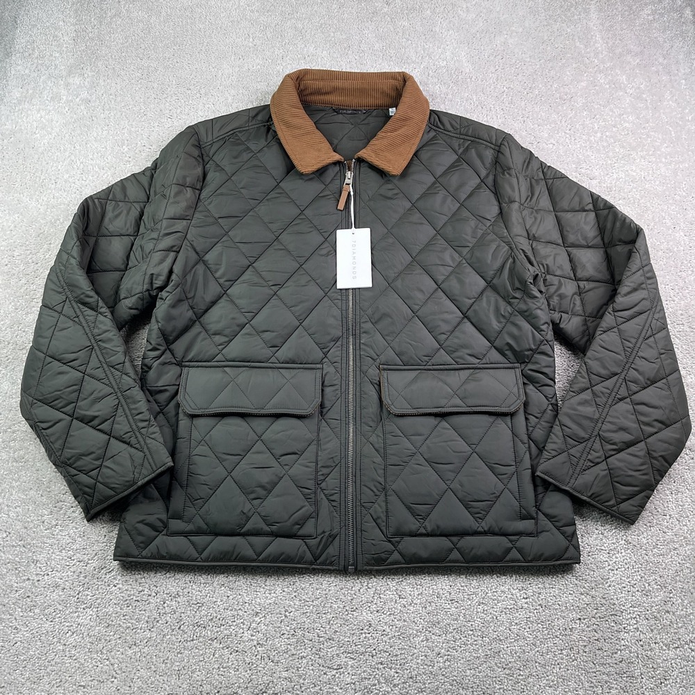 NEW 7Diamonds Rushmore Quilted Jacket Mens Large Grey Corduroy Collar Barn Chore